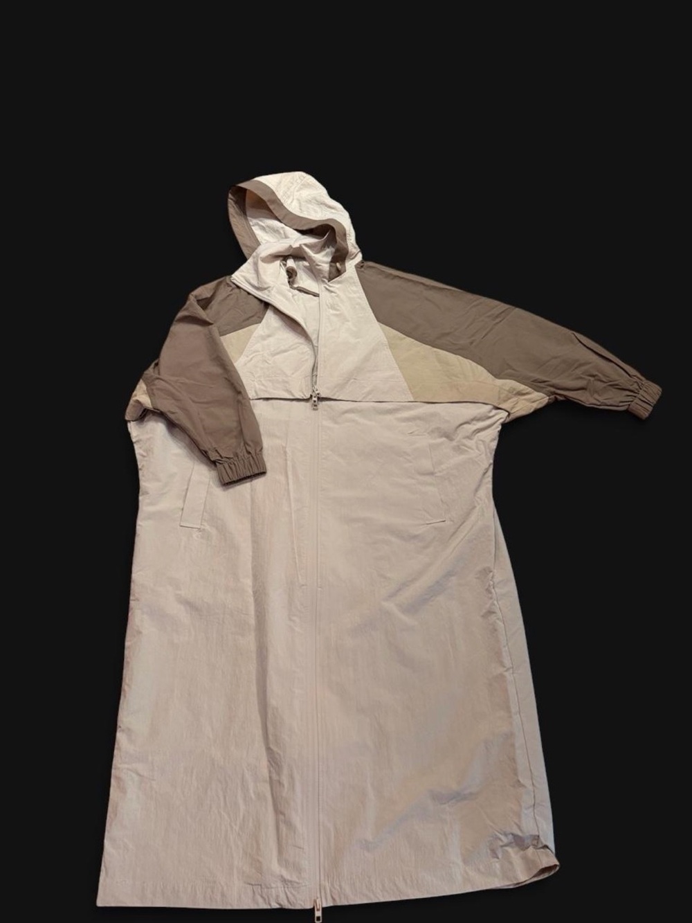 Zara Two-Tone Hooded Long Trench Coat in Light Taupe and Khaki